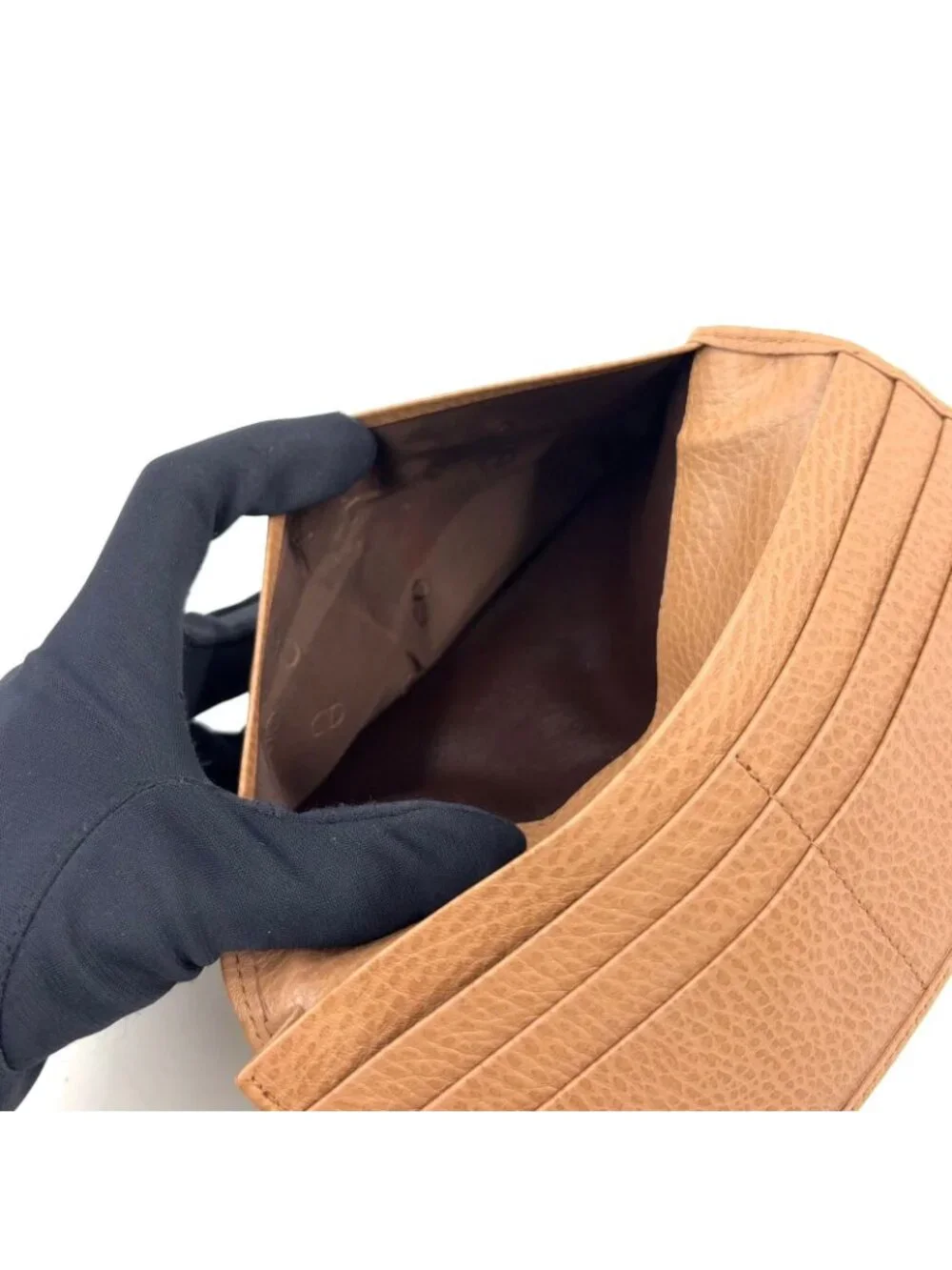 Dior Honeycomb Pattern Billfold Leather Beige Light Brown Wallet